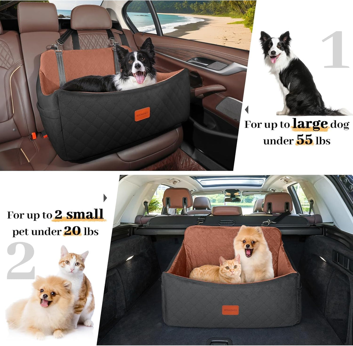 Dog Car Seat for Medium & Large Dogs Up to 55lbs, Memory Foam Cushion, Washable Cover, Safety