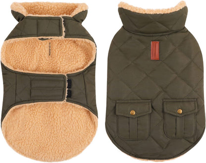 Queenmore Warm Dog Coat, Cold Weather Puffer Dog Jacket with Ultra Thick Plush Lining, Storage