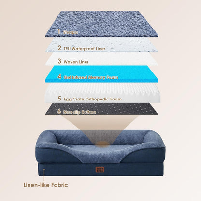 EHEYCIGA Memory Foam Dog Bed for Medium Size, Orthopedic Dog Sofa with Sides and Waterproof Liner