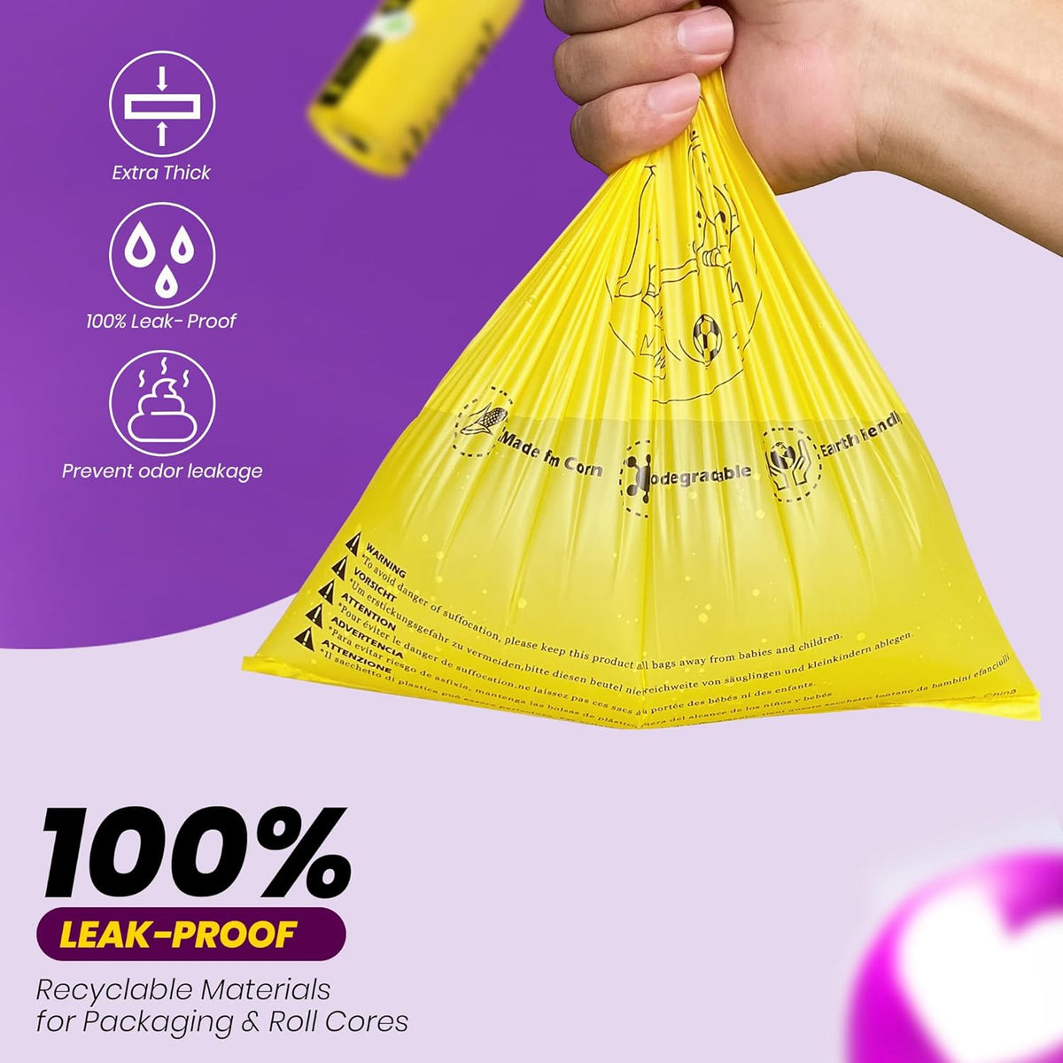 Dog Poop Bags-150 Counts with Holder (10 Rolls), Biodegradable Poop Bags, Eco-friendly and Easy to