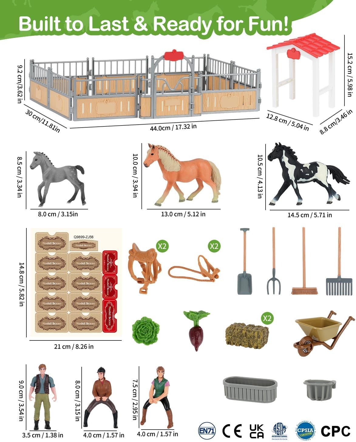 Horse Stable Playset, Horse Gifts for Girls and Boys with 3 Horses and 2 Riders, Horse Toys Set