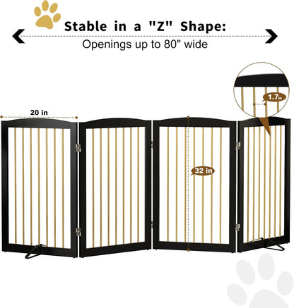Freestanding Pet Gate for Dogs, Indoor Wooden Dog Gate for House, Foldable Dog Gate for Doorway