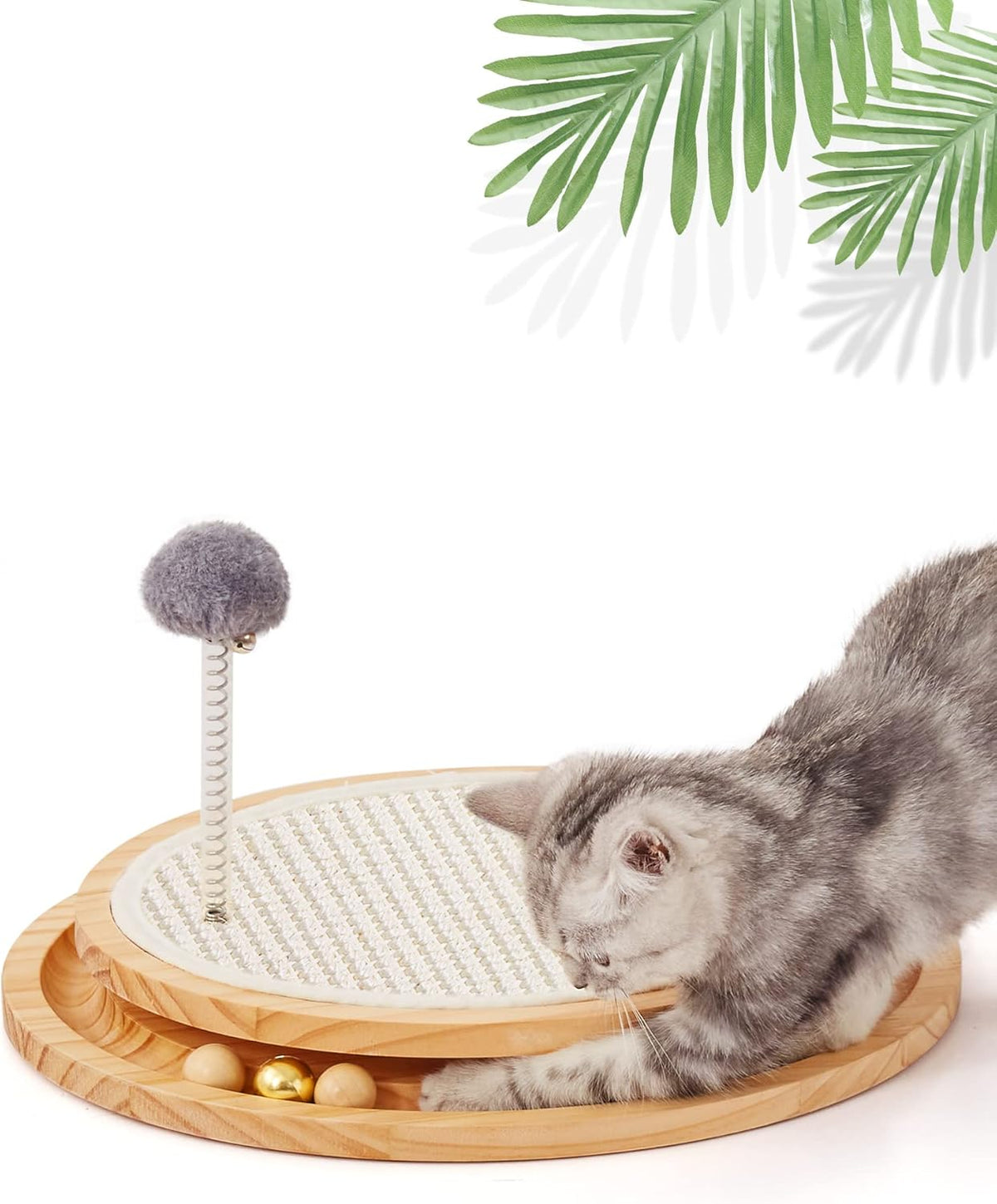 Cat Scratcher, Cat Natural Sisal Scratching Pad, Kitten Interactive Toy with Ball Track Spring Ball