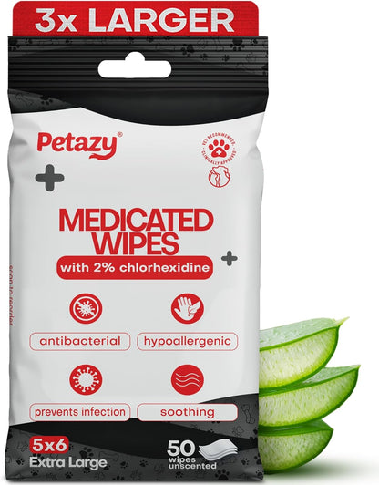 2% Chlorhexidine Wipes for Dogs 3X Larger | Yeast Infection Ringworm Fungus Hot Spot Itch Relief |