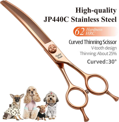 Fenice Peak Professional Dog Grooming Scissors Pet Curved Thinning Shears 7.0'' Extremely Sharp