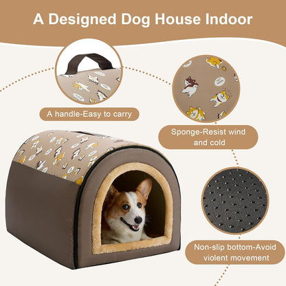 Jiupety 2 in 1 Dog House Indoor, Comfy Cave Bed Covered Dog Bed, Portable House for Medium and