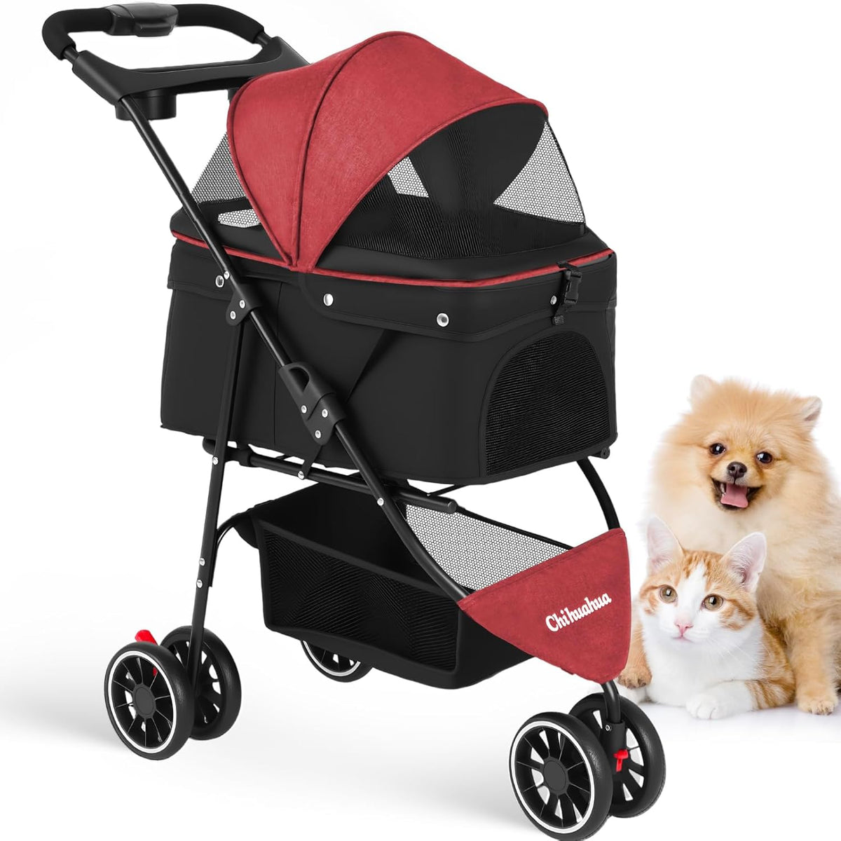 Pet Stroller,Dog Stroller for Small Medium Dogs Cats,3 Wheels,Foldable,with Breathable Mesh