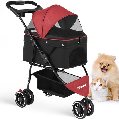 Pet Stroller,Dog Stroller for Small Medium Dogs Cats,3 Wheels,Foldable,with Breathable Mesh