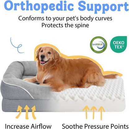 Washable Orthopedic Large Dog Bed - Extra Large Dog Beds with Bolsters Removable Orthopedic Foam