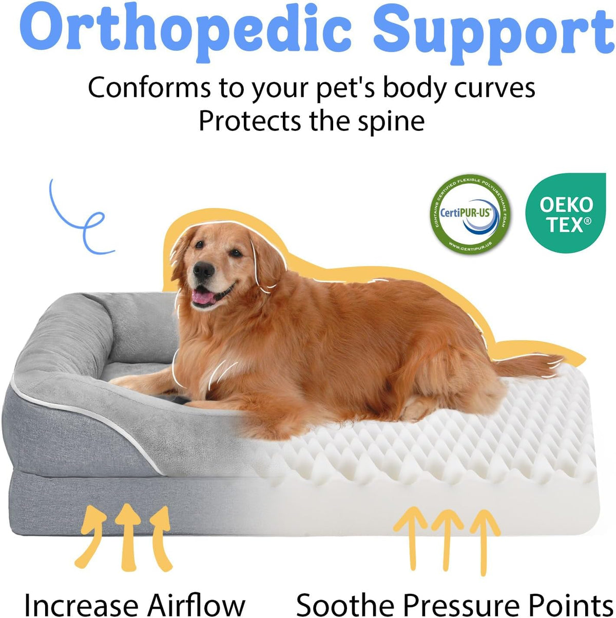 Orthopedic Removable Large Dog Bed -XL Large Dog Bed with Washable Cover and Removable Bolsters