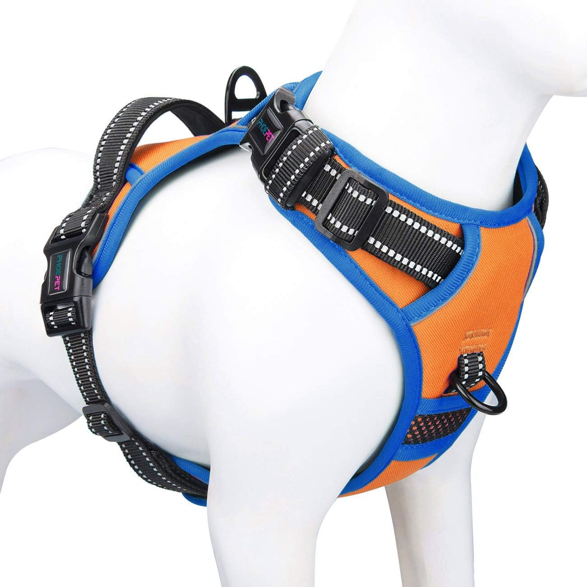 PHOEPET 2019 Reflective Dog Harness Large Breed Adjustable No Pull Vest with with Handle 2 Metal