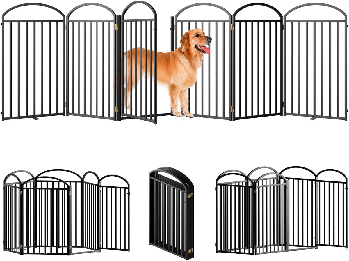 6 Panles Full Matel Freestanding Dog Gates with Door, 144"Extra Wide 36"Tall Free Standing Dog Pet