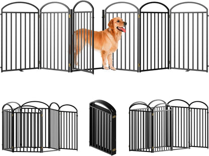 6 Panles Full Matel Freestanding Dog Gates with Door, 144"Extra Wide 36"Tall Free Standing Dog Pet