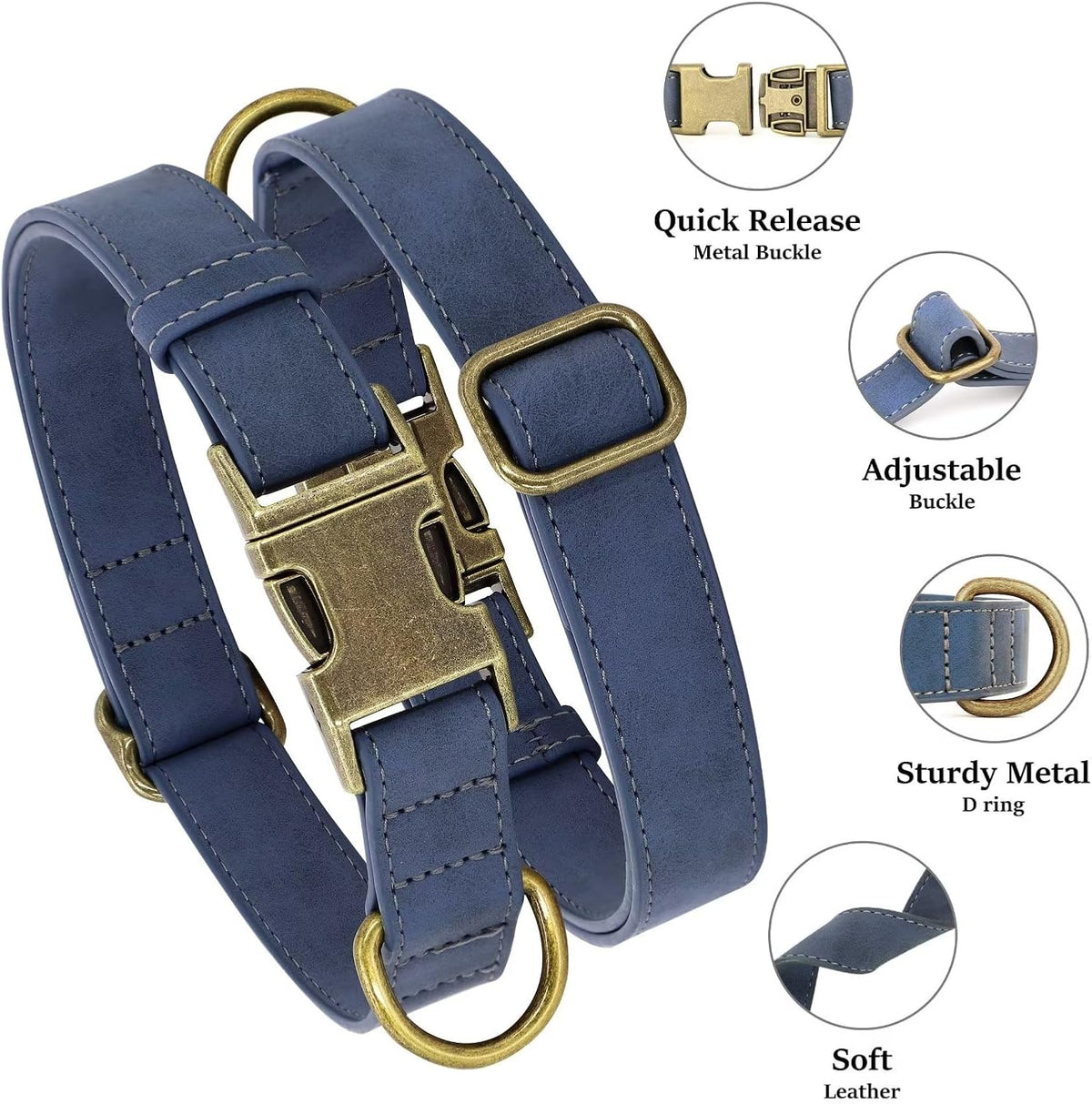 Didog Soft Leather Dog Collar, Durable Heavy Duty Dog Collars with Quick Release Metal Buckle