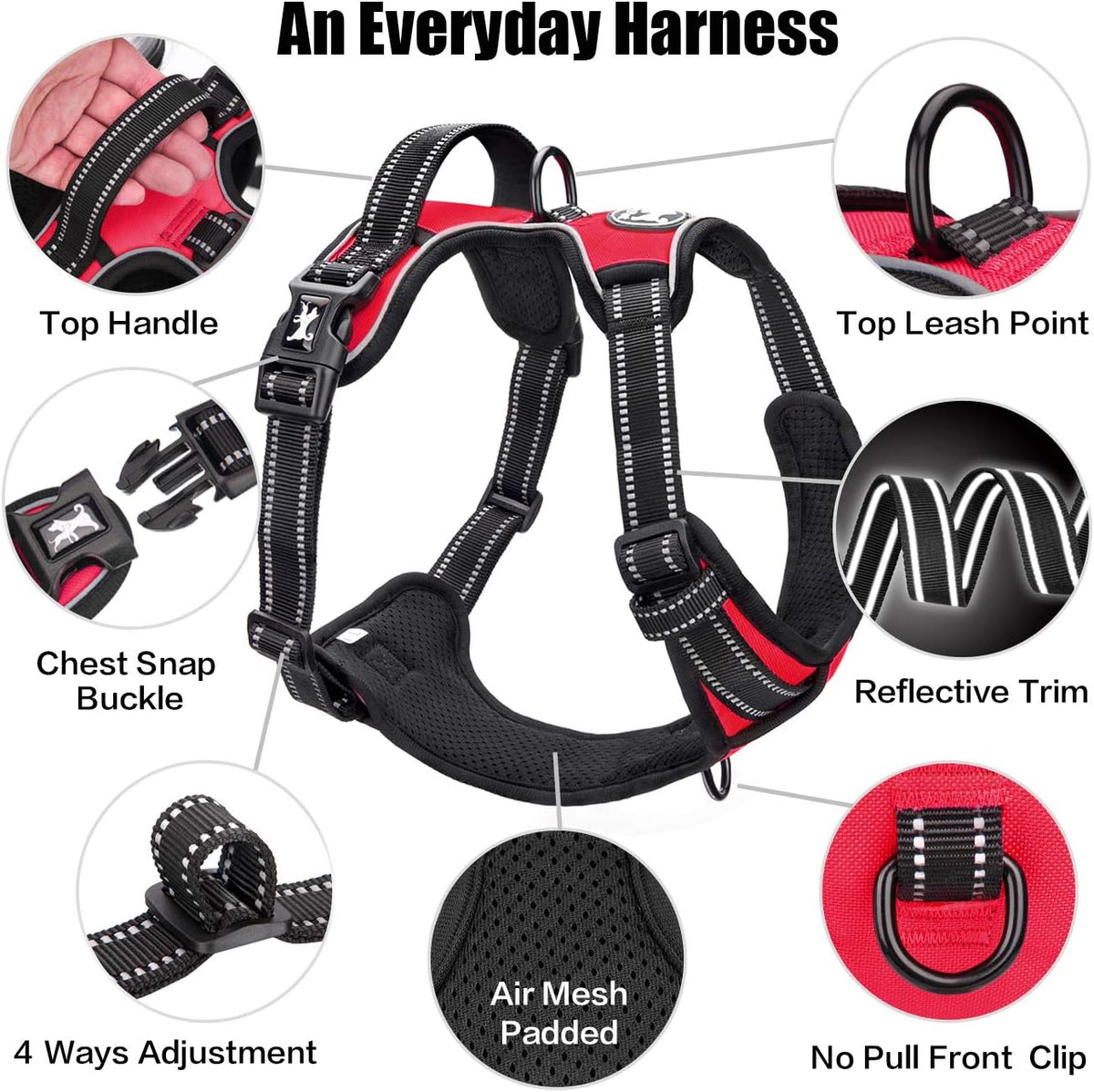 PoyPet No Pull Dog Harness, Reflective Comfortable Vest Harness with Front & Back 2 Leash