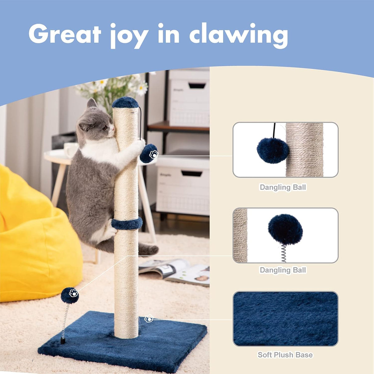 MECOOL 34“ Tall Cat Scratching Post Premium Basics Kitten Scratcher Sisal Scratch Posts Trees with