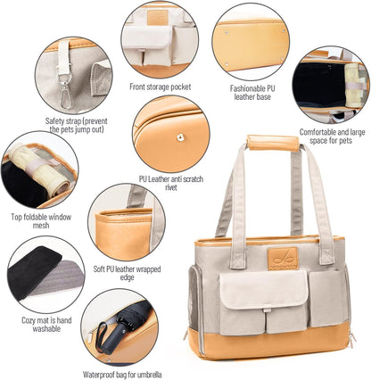 Dog Carrier, Cat Carrier, Pet Carrier, Foldable Waterproof Premium PU Leather Oxford Cloth Dog