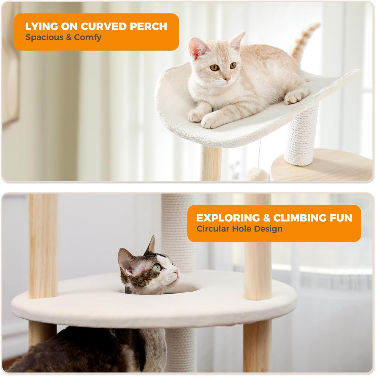PETEPELA Wood Cat Tree Tower for Indoor Cats,5-Level Cat Climbing Tree Cat Play House with Sisal
