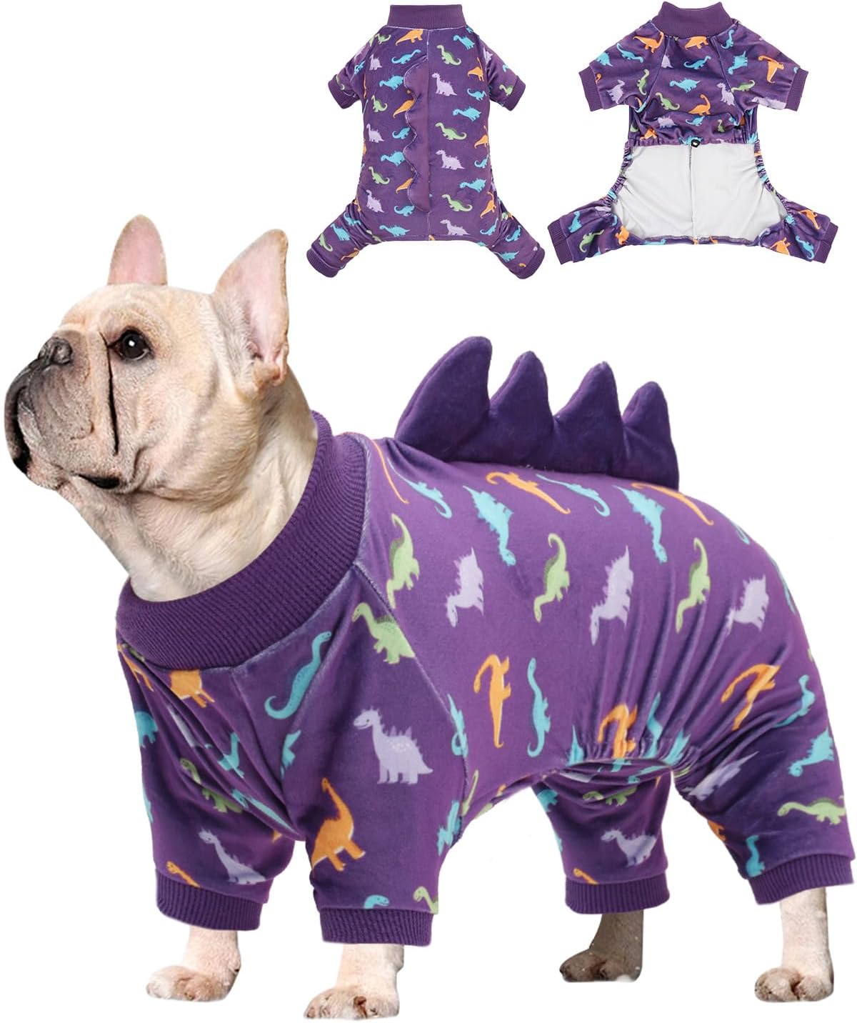 CuteBone Dinosaur Costume Dog Pajamas, Stretchy Spandex Crystal Velvet Sleepwear Coat for Small