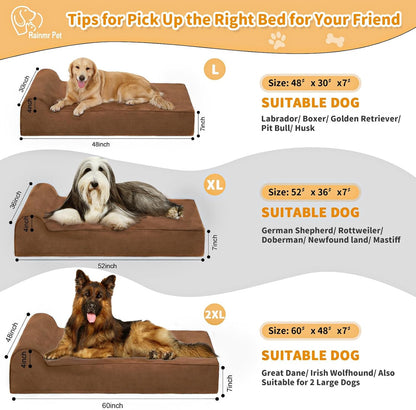 Large Orthopedic Dog Bed, 7" Memory Foam with Waterproof Liner, Chew Resistant Microsuede Cover