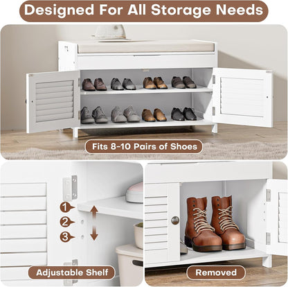Shoe Storage Bench with Lift Top Storage, Entryway Bench with Cushioned Seat, Adjustable Shelf, 2