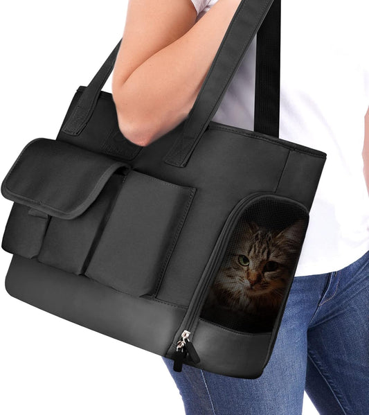 Cat Carrier, Dog Carrier, Pet Carrier, Foldable Waterproof Premium PU Leather Oxford Cloth Dog