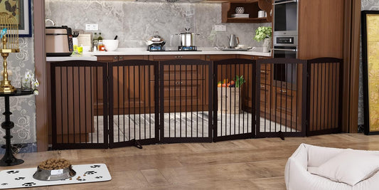 Freestanding Pet Gate for Dogs, Indoor Wooden Foldable Dog Gate for House, Extra Wide, Pet Fence