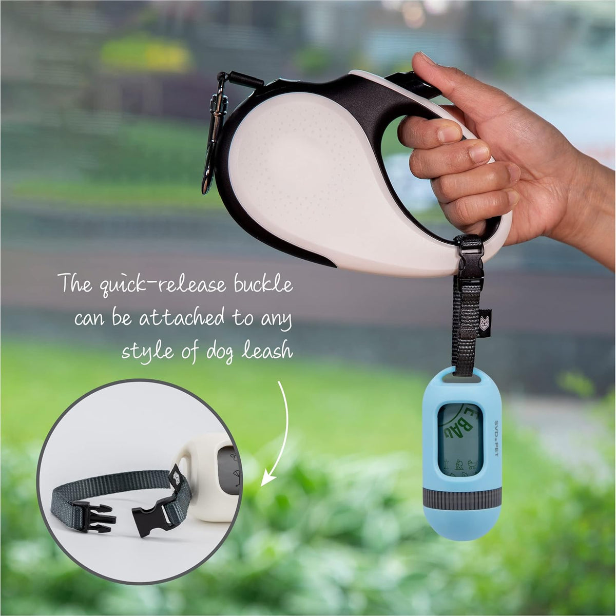 SVD.PET Dog Poop Bag Dispenser, Retractable Waste Bag Fits Any Dog Leash, 15 Waste Bags, Poop Bag