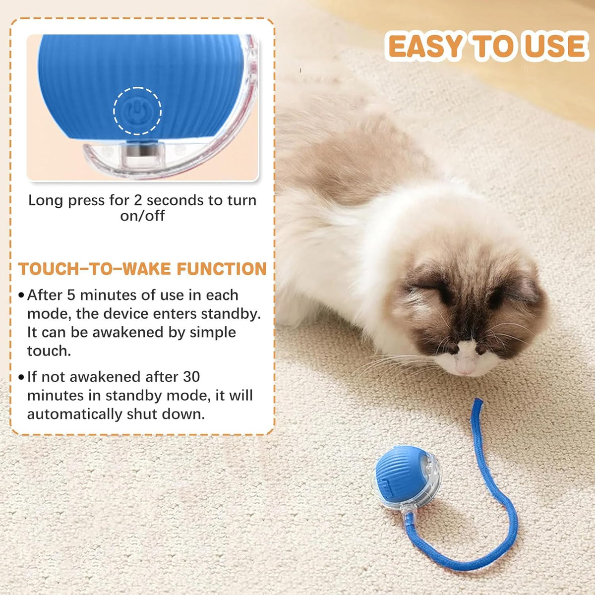 Interactive Cat Toys for Indoor Cats, Rechargeable 360° Automatic Moving Cat Toy for Bored Indoor