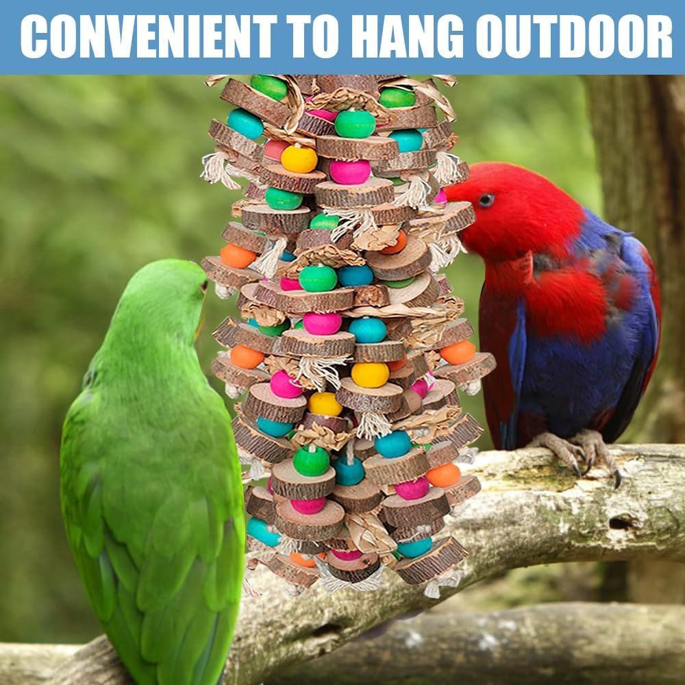 Parrot Toys for Large Birds, Multicolored Wooden Blocks Bird Chewing Toy Parrot Cage Bite Toy or