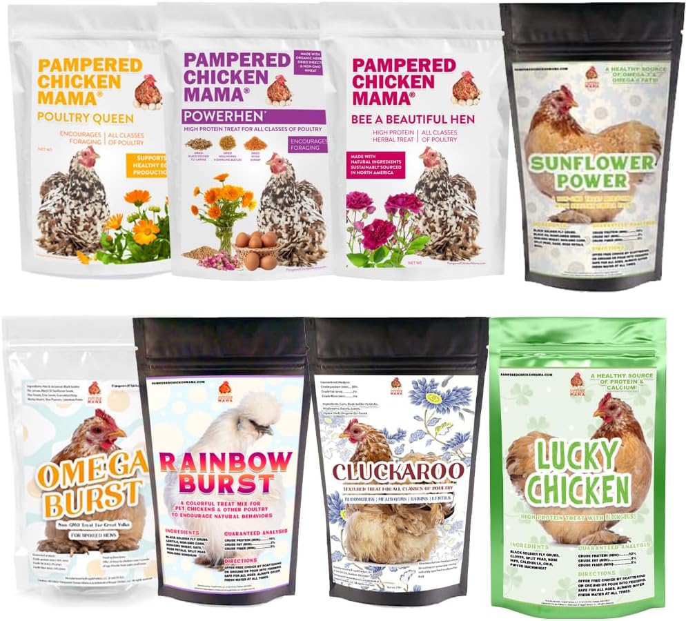 Pampered Chicken Mama Chicken Treat for Hens 8 Pounds Sampler Bundle: 8 Different Treats in One