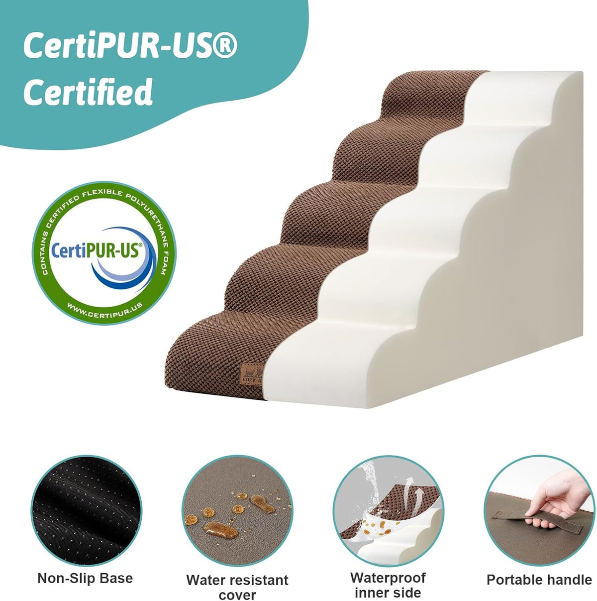 Dog Stairs for High Bed 22.6" H, Small Dog Step for Puppy, Older or Cat, Curved Ramp for Car