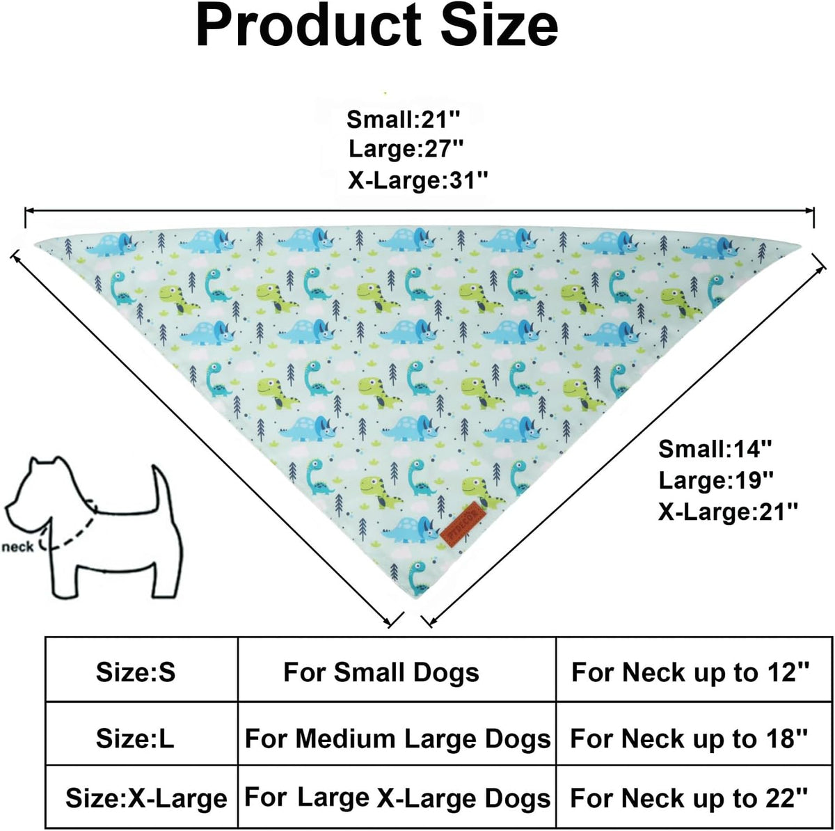 PTDECOR Dinosaurs Dog Bandana, Dinosaurs Design Reversible Pet Scarf Bib, Premium Durable Fabric