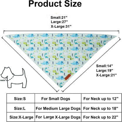 PTDECOR Dinosaurs Dog Bandana, Dinosaurs Design Reversible Pet Scarf Bib, Premium Durable Fabric