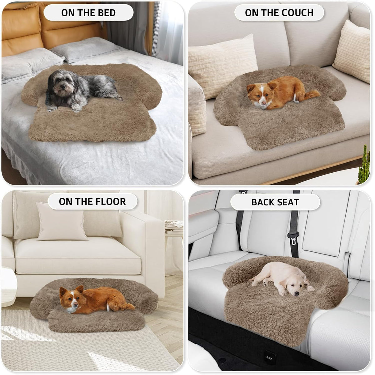 Calming Dog Bed Fluffy Plush Dog Mat for Furniture Protector with Removable Washable Cover for