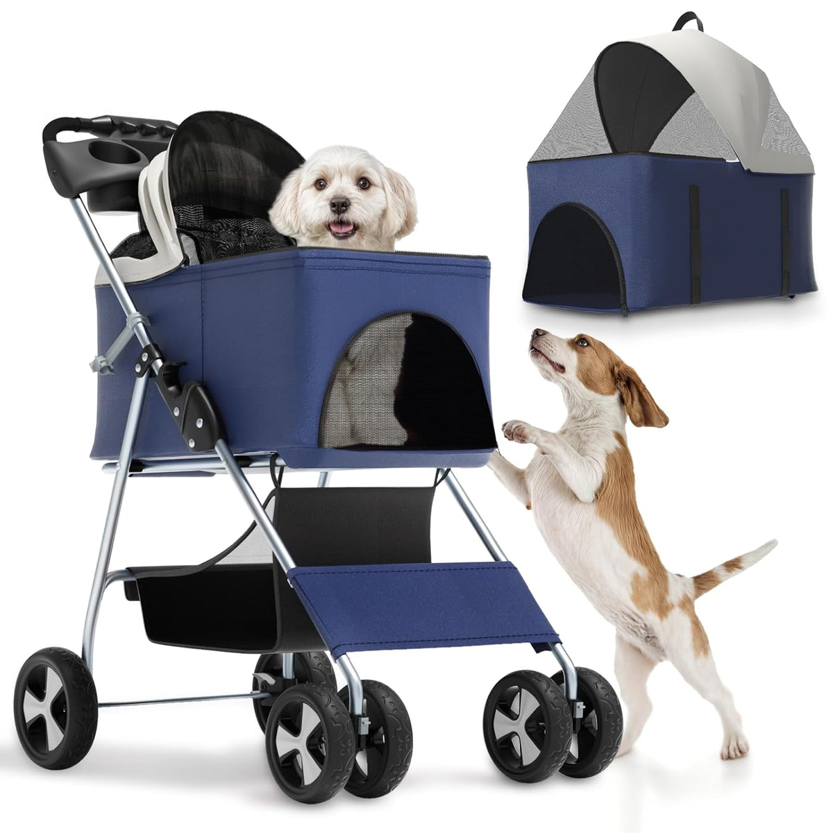 Magshion Foldable Pet Stroller, 3-in-1 Dog Travel Jogger with Detachable Carrier, Cup Holder