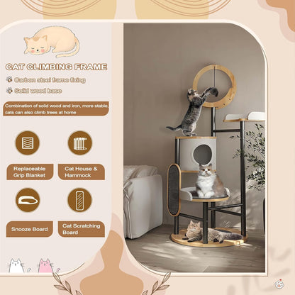 Cat Tree, 66In Cat Tower with Scratching Post, Tall Multi-Level Cat Houses for Indoor Cats Large