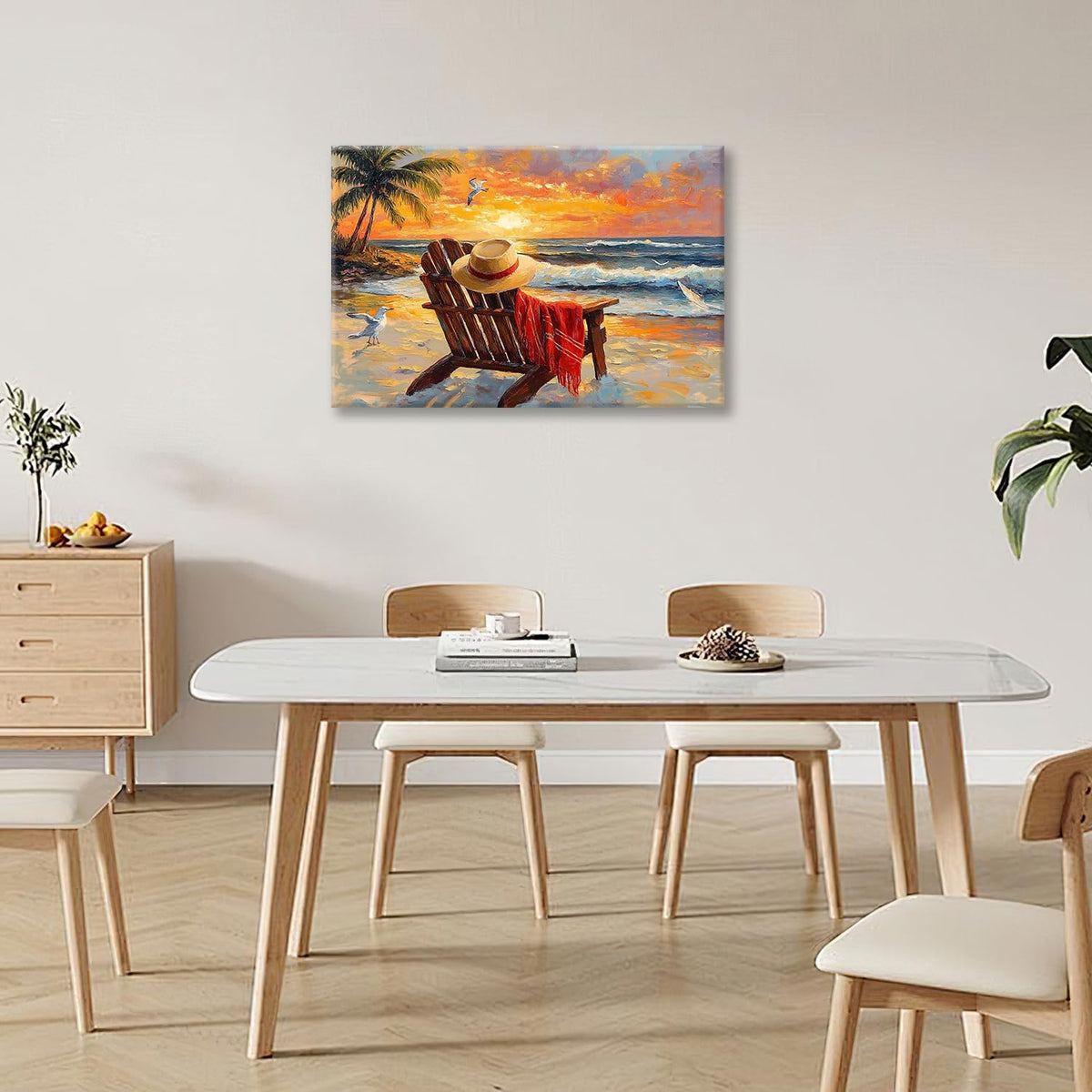 Beach Coastal Bathroom Pictures Wall Art, Seaside Ocean Bathroom Wall Decor, Sunrise Palm Framed