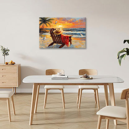 Beach Coastal Bathroom Pictures Wall Art, Seaside Ocean Bathroom Wall Decor, Sunrise Palm Framed