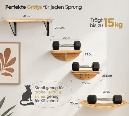Wood Cat Wall Bed with Sisal Mat – Curved Cats Shelf for Scratching and Sleeping, Wall Mounted Cat