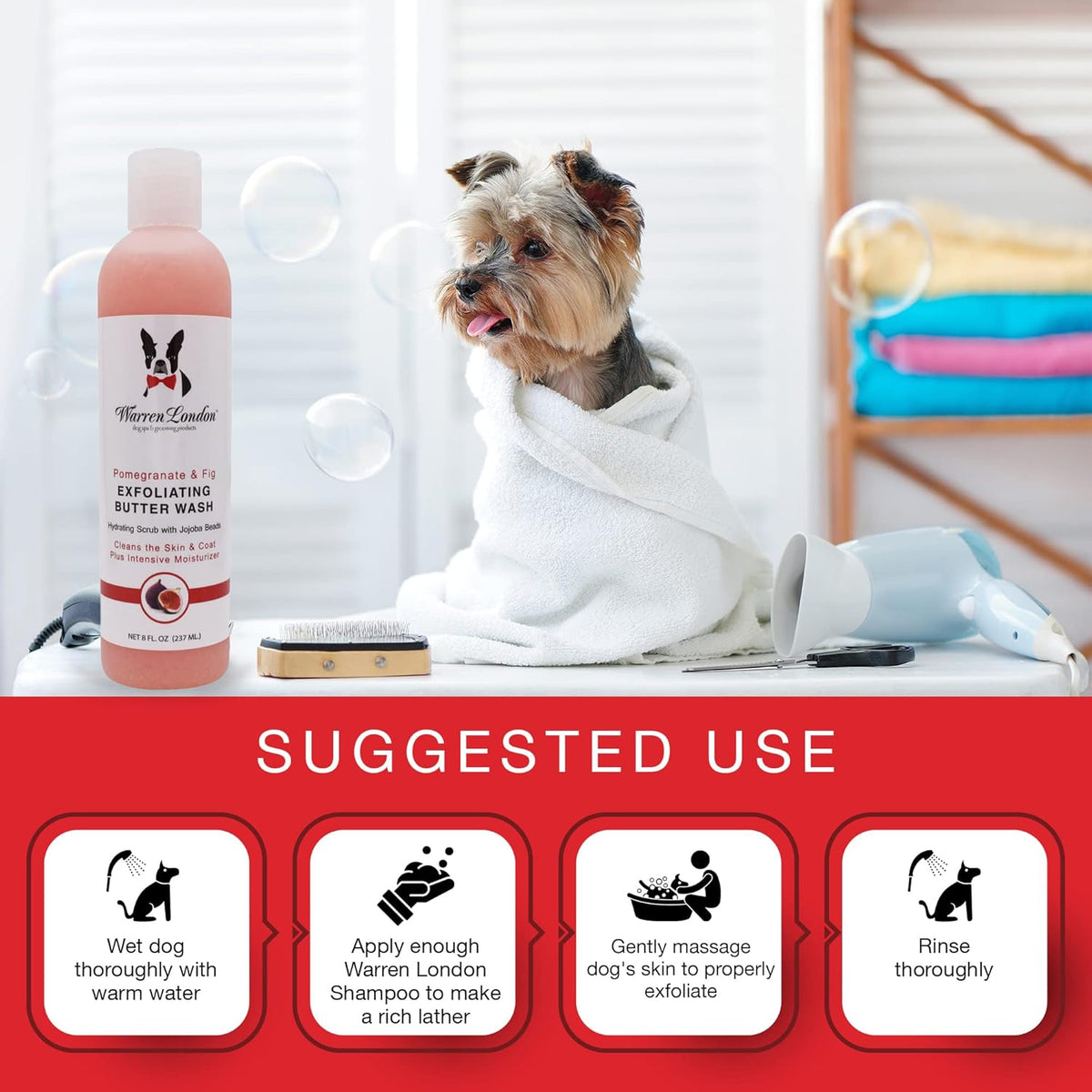 Warren London Exfoliating Butter Wash – Pomegranate & Fig Dog Shampoo, 8 oz | Cleans, Exfoliates &