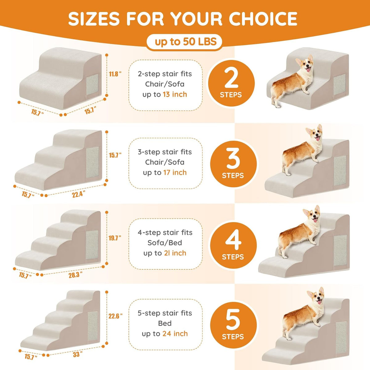 Dogs Steps for Bed, Dog Stairs for Small Dogs, 4-Step Dog Ramp for Bed, Couch, Sofa, and Chairs