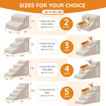 Dogs Steps for Bed, Dog Stairs for Small Dogs, 4-Step Dog Ramp for Bed, Couch, Sofa, and Chairs