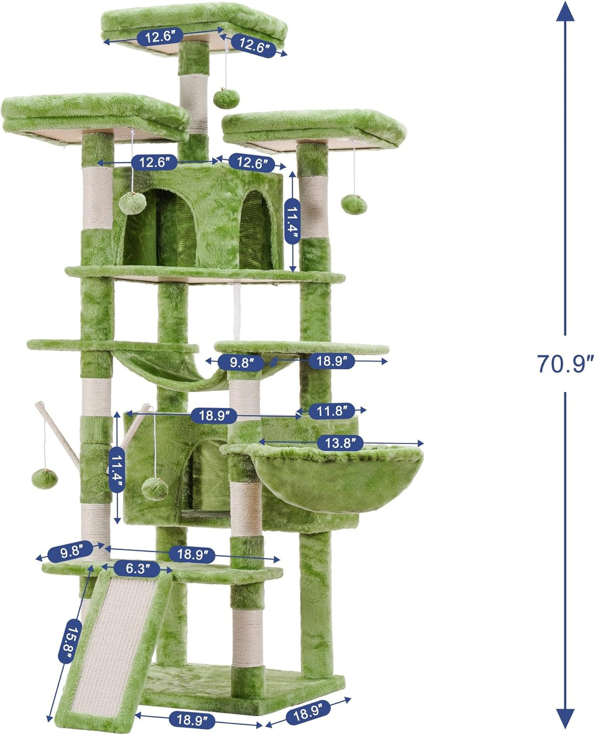 Hey-brother Cat Tree, 71 inches XL Large Cat Tower for Indoor Cats, Multi-Level Cat House with 3
