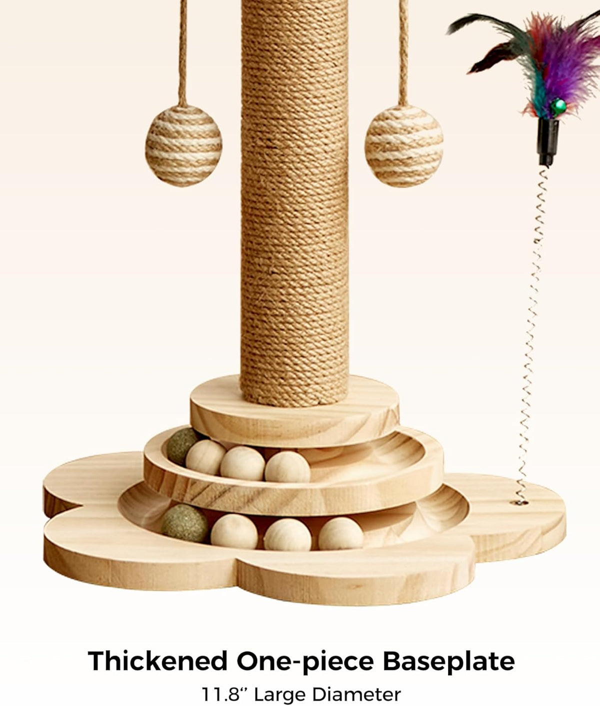 Cat Scratching Post, 4 in 1 Wooden Cat Scratcher Toy, 17.7" Tall Scratch Post with 2 Level Cat