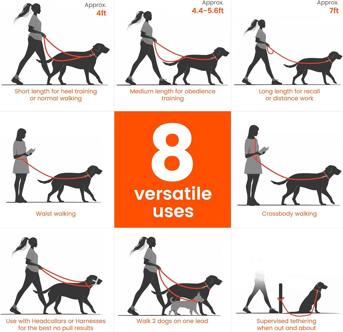 HOWGO 8-in-1 Multifunctional Hands Free Dog Training Leash with Padded Handle, 8.5 FT Nylon
