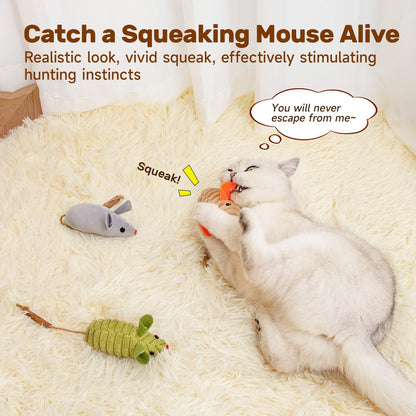 Potaroma Cat Toys: 3pcs Squeak Mice Interactive Catnip Silvervine Animals for Indoor Kittens