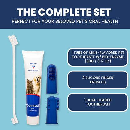 Rad Health Dental Kit - Dog Toothbrush and Toothpaste Kit for Daily Oral Care, Dual Brushes for