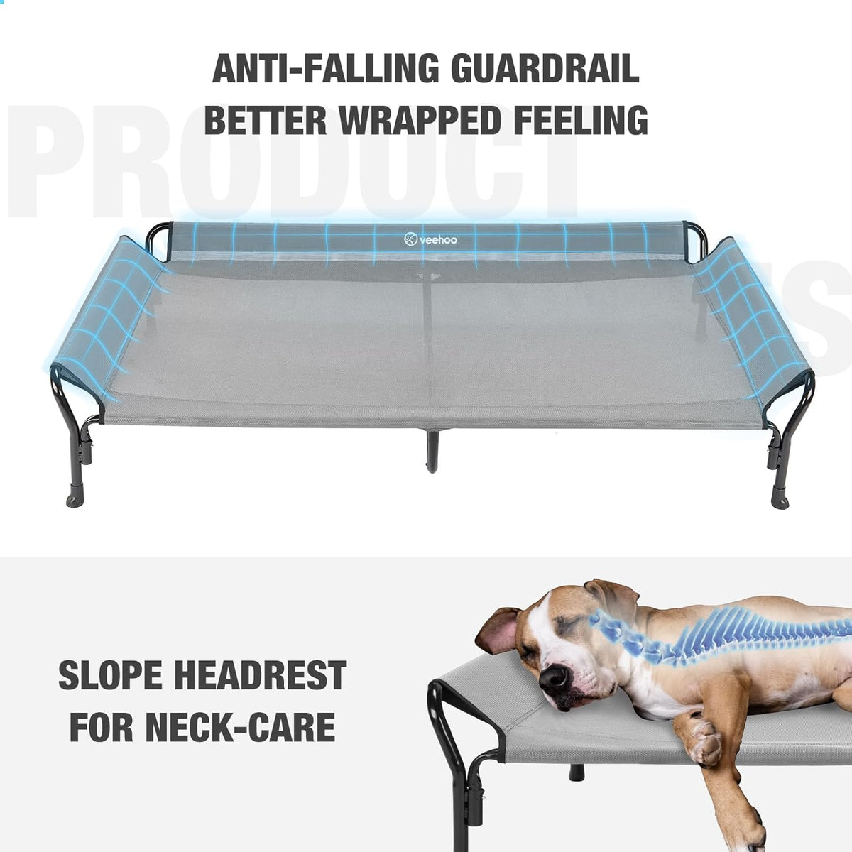 Veehoo Cooling Elevated Dog Bed, Guardrail Raised Pet Cot, Indoor & Outdoor XXL Pet Bed with