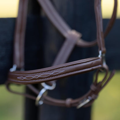 HORZE Warren Soft Adjustable Genuine Leather Horse Halter | Stainless Steel Hardware - Light Brown